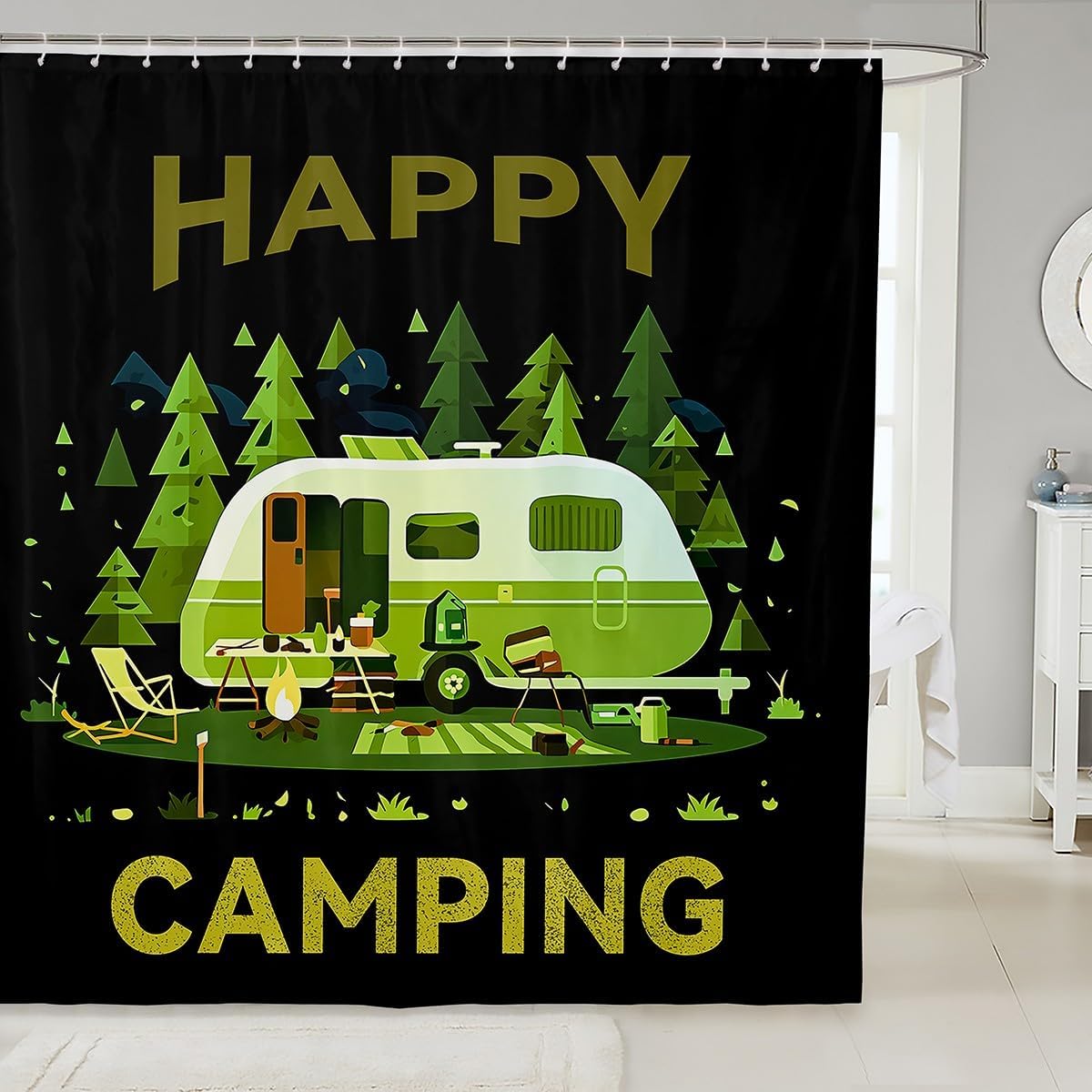 Jejeloiu Cartoon Camping Car Bath Curtain Set 72x84