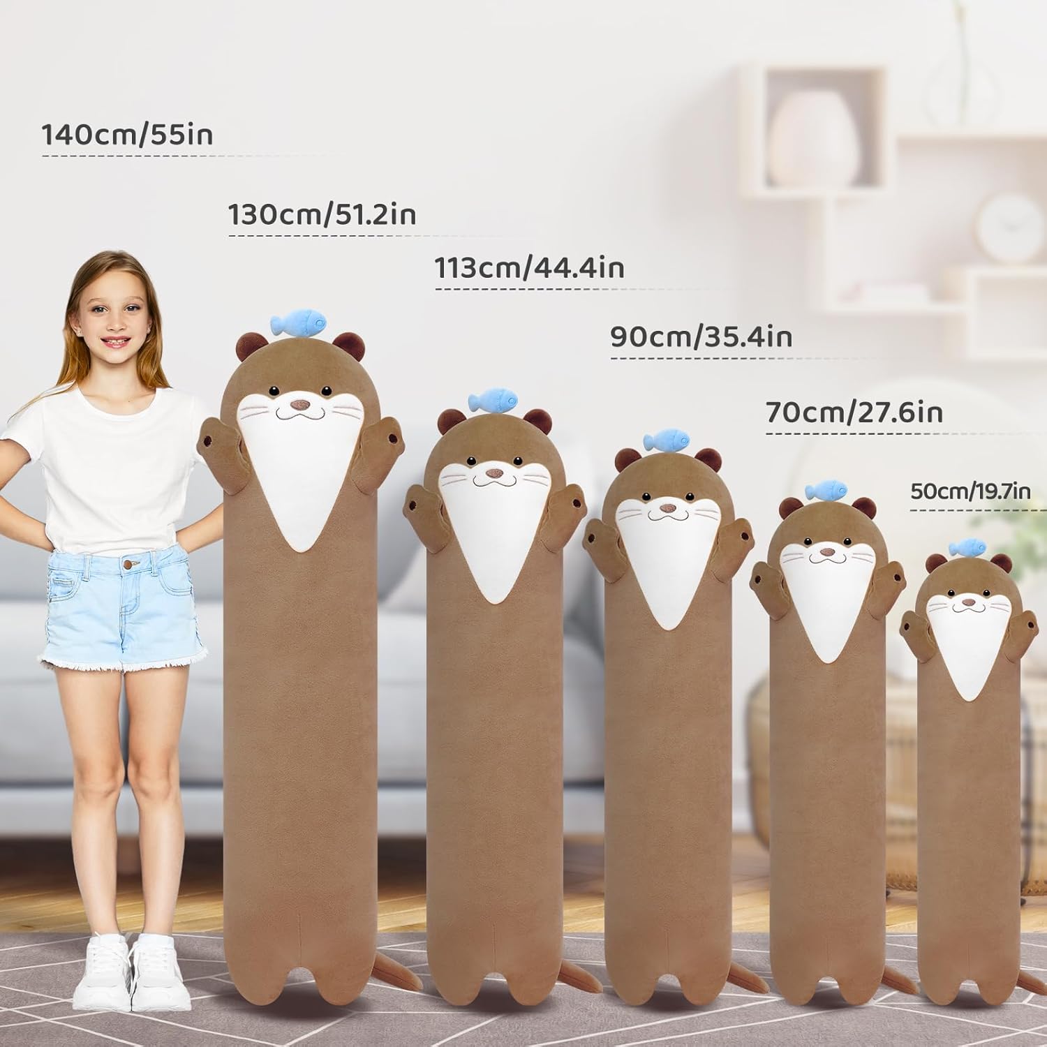Long Otter Plush Body Pillow - Soft Cuddle Toy for Kids Girls