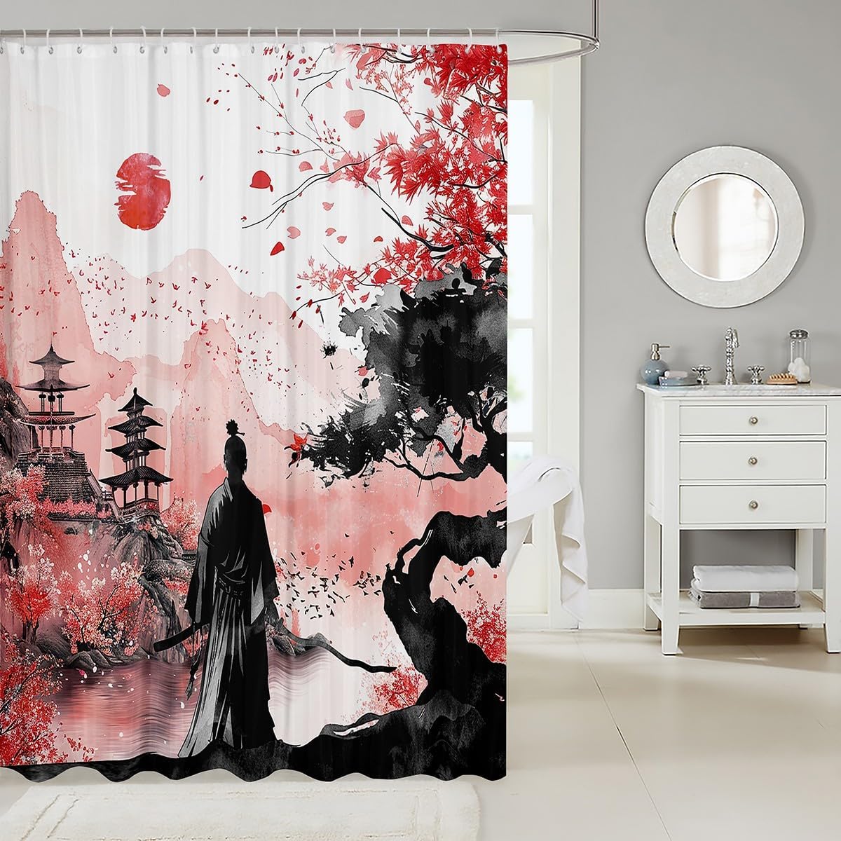 Japanese Samurai Bath Curtain 72x72 Fun Unique Bath Experience