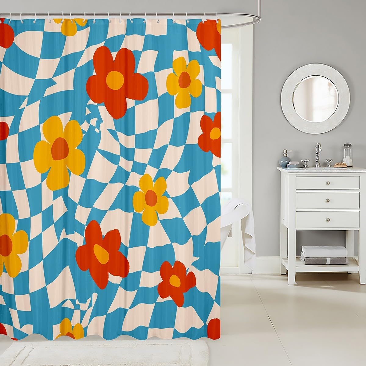 Vintage Groovy Daisy Shower Curtain