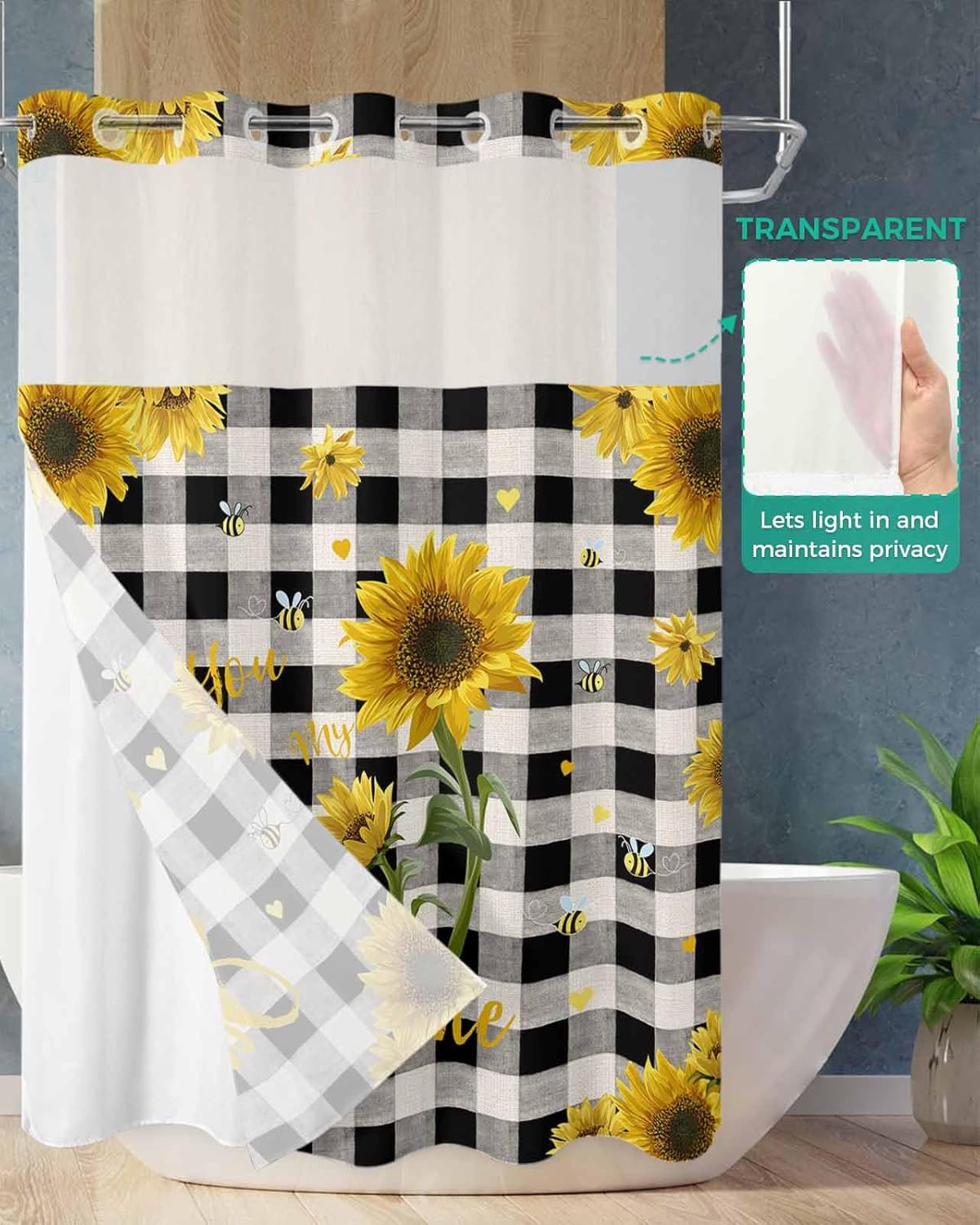 TocaHome No Hook Cloth Fabric Shower Curtain with Snap in Liner