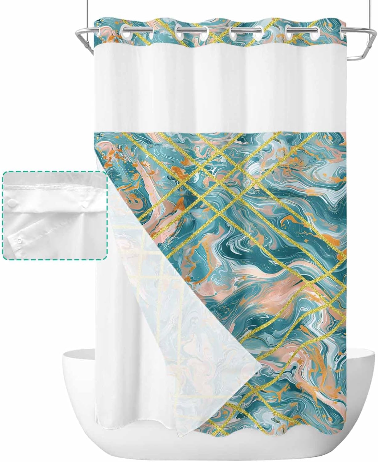 Stylish No-Hook Shower Curtain with Water-resistant Design