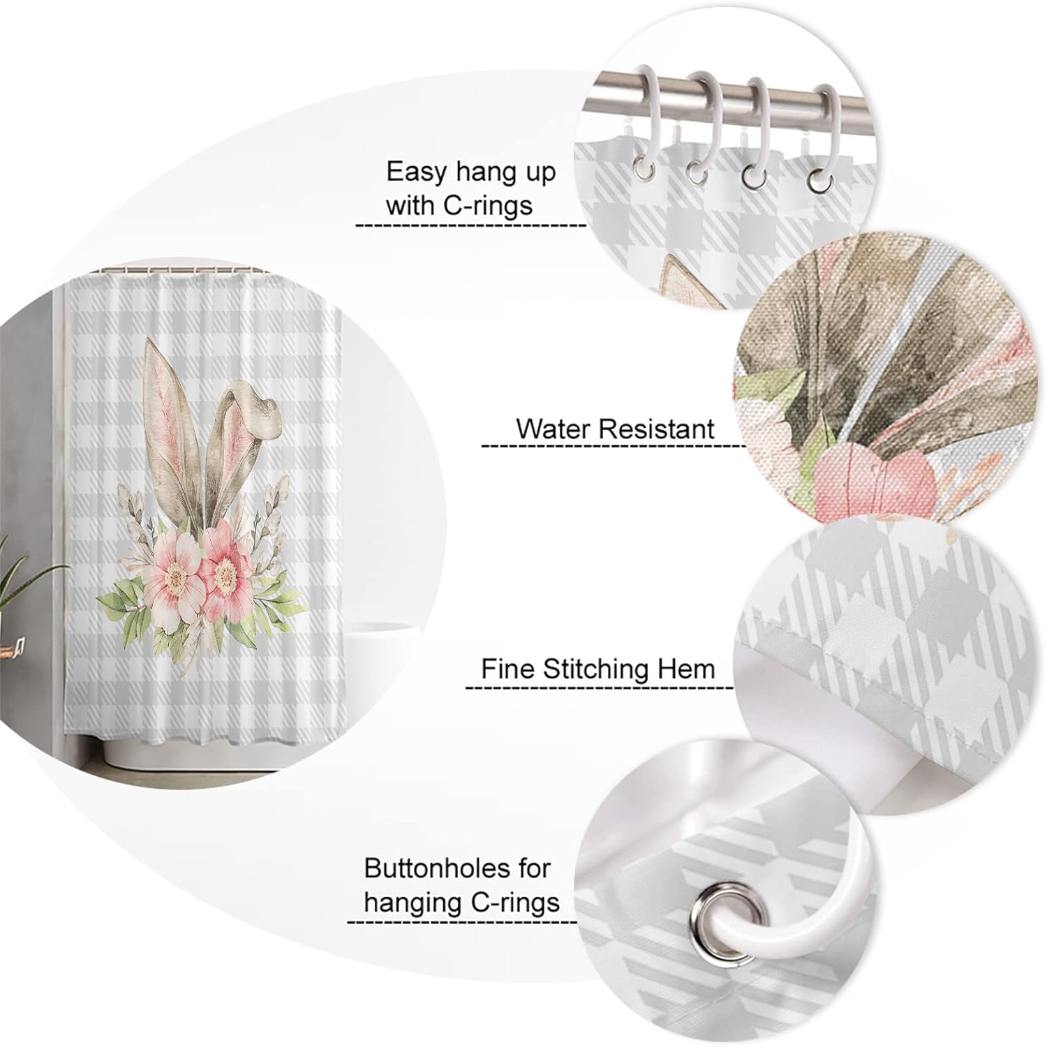 Waterproof Funny Rabbit Shower Curtain for Bathroom