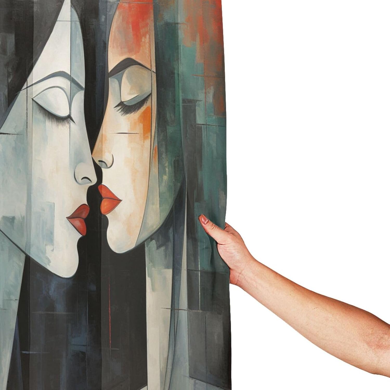 Kissing Girl Boho Shower Curtain Set Oil Painting Red Black