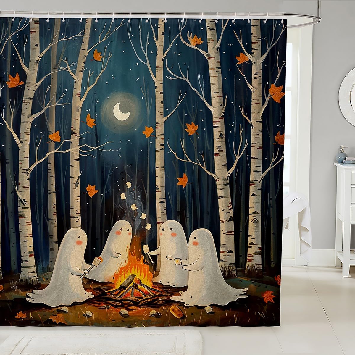 Kids Halloween Ghost Shower Curtain Set