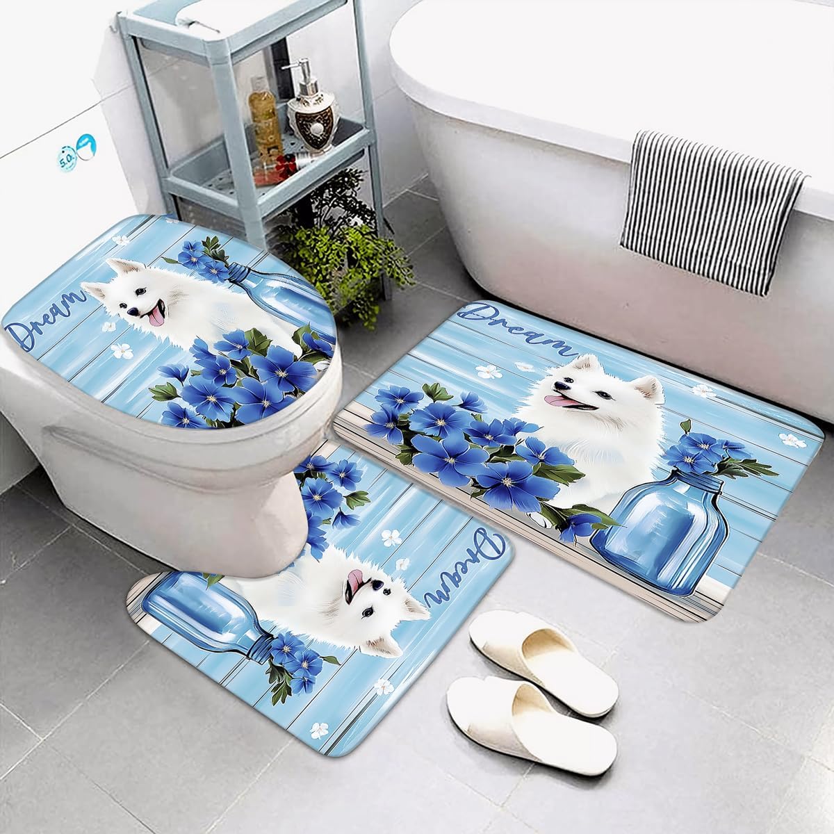 ALEXEX 4-Panel Blue Petunia Shower Curtain Set