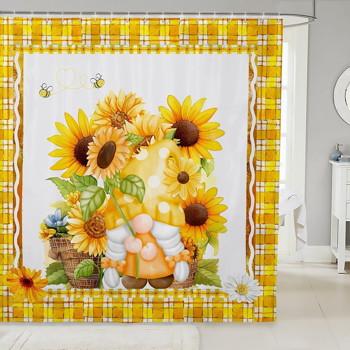 Sunflower Gnome Shower Curtain Set