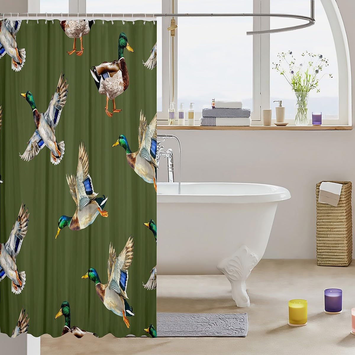 Jejeloiu Cute Mallard Duck Shower Curtain Set 72x84