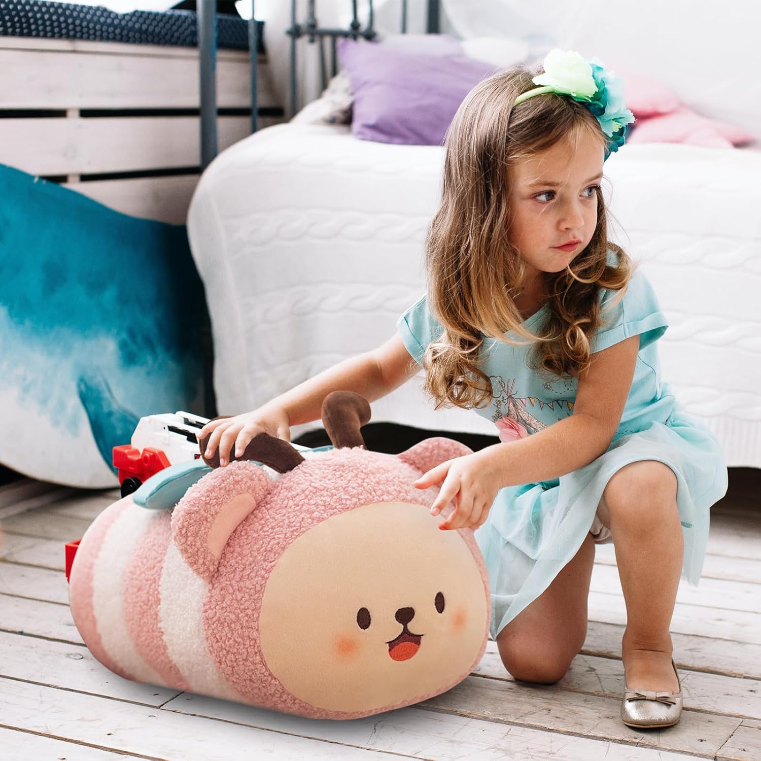 Cute Plush Pillow Kawaii Animal Toy for Kids Pink Design
