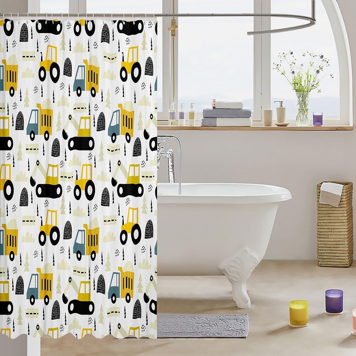 Feelyou Excavator Car Shower Curtain Fun Bath Experience