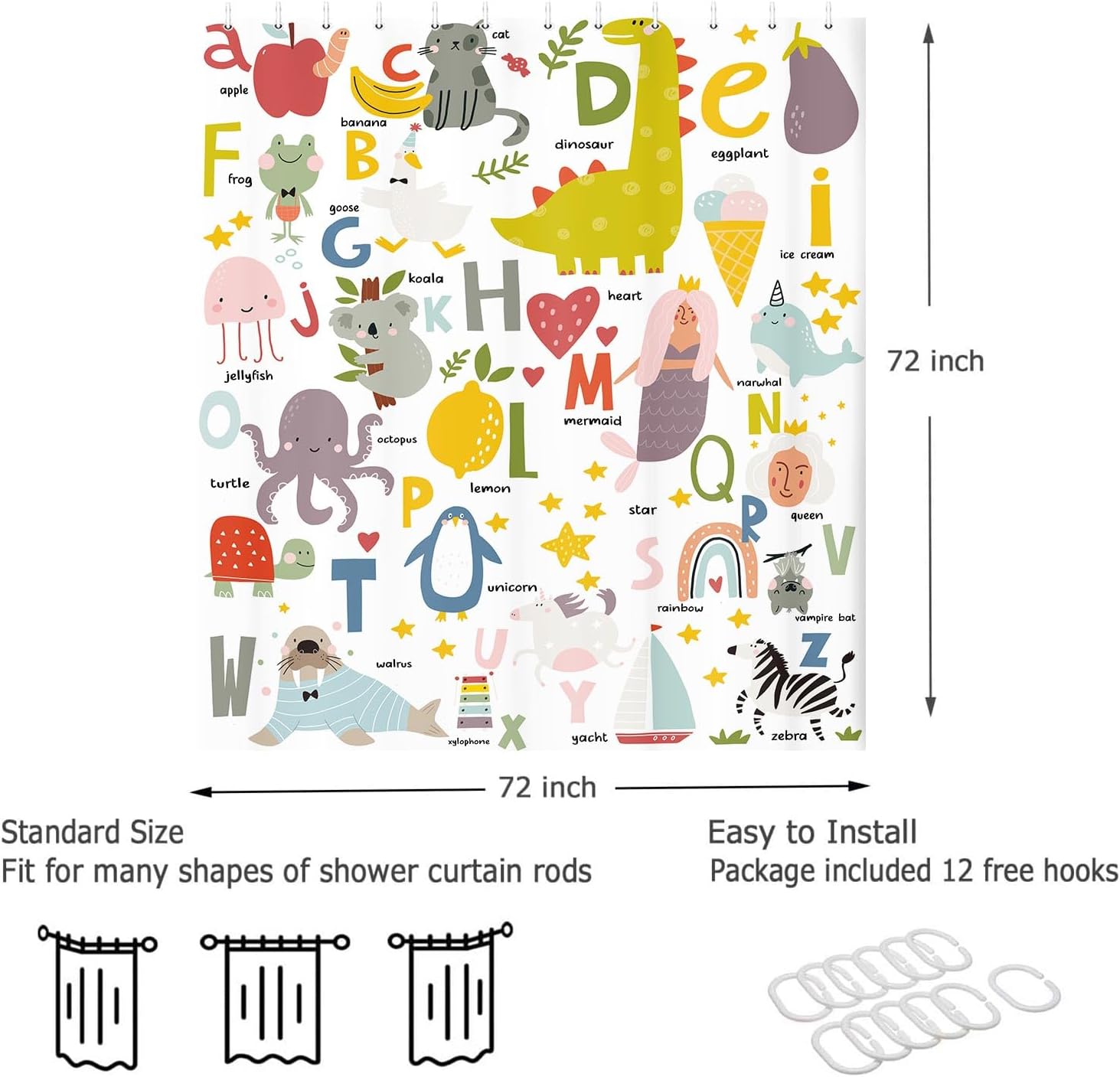 ABC Learning Shower Curtain for Kids