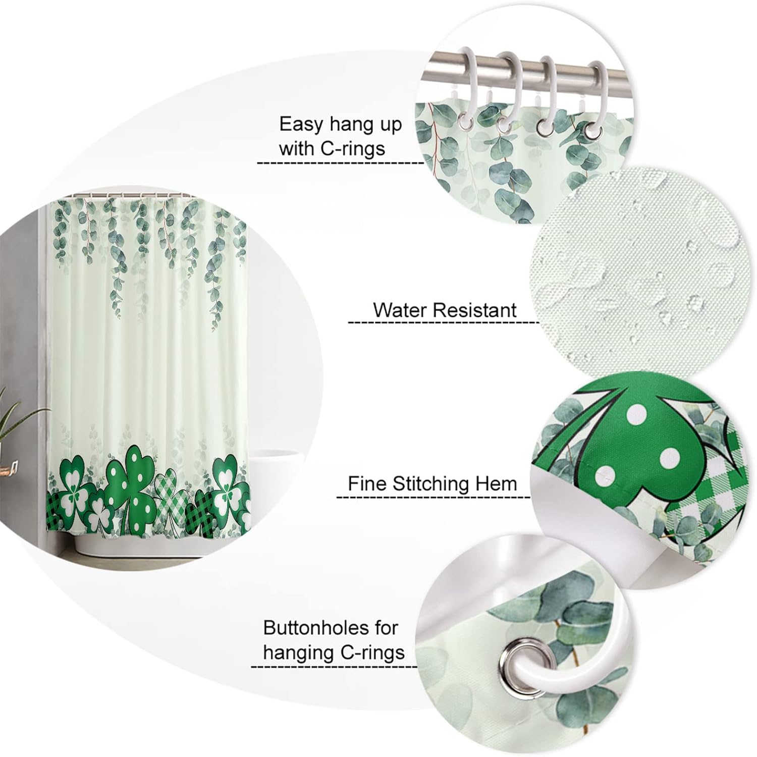 Waterproof Shower Curtain for Bathroom with St Patricks Day Lucky Clover Shamrock