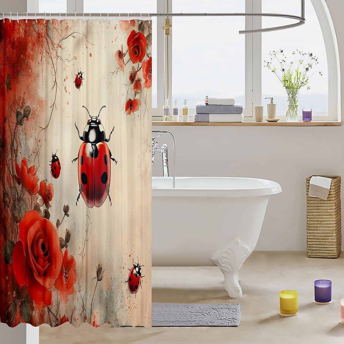 Adorable Ladybug Retrospective Bathroom Curtain Set