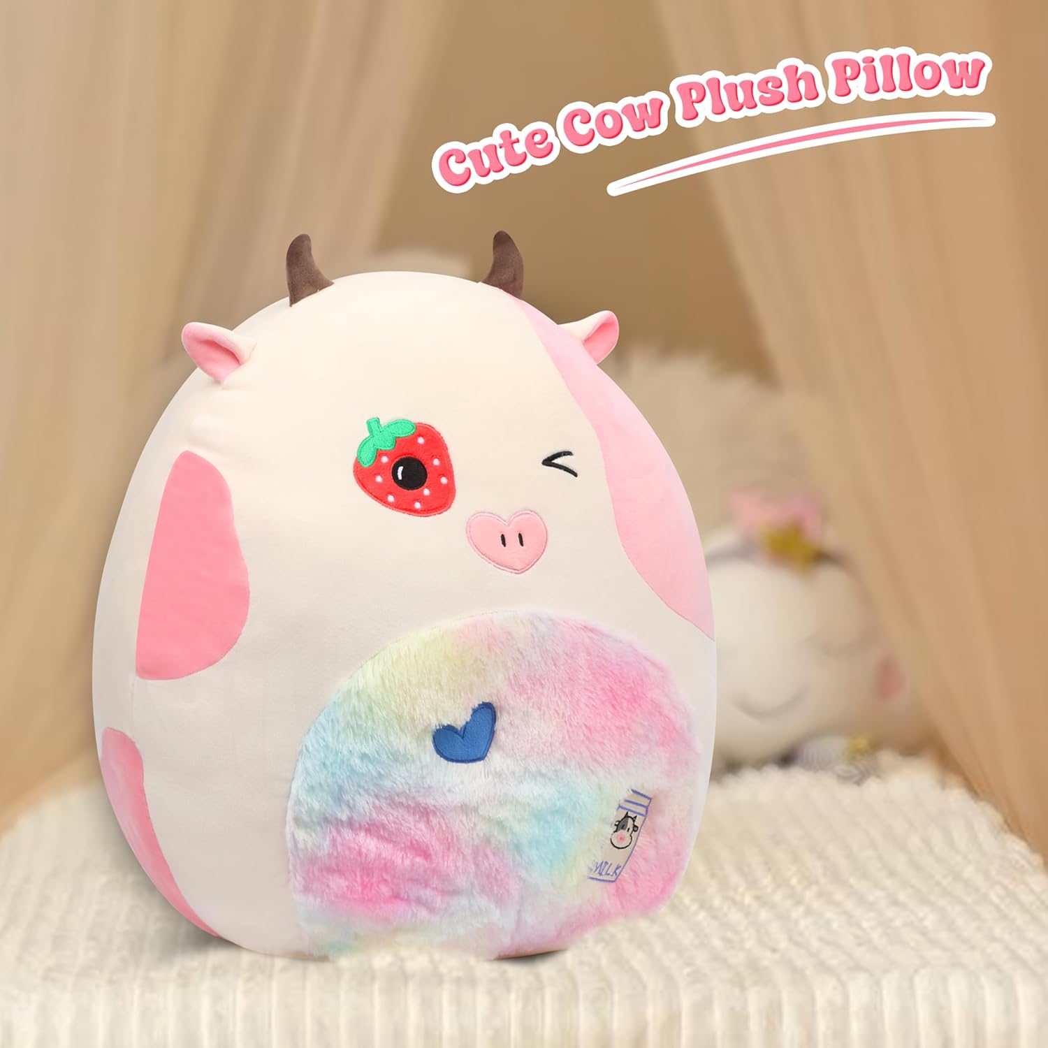 20-Inch Strawberry Cow Plush Pillow
