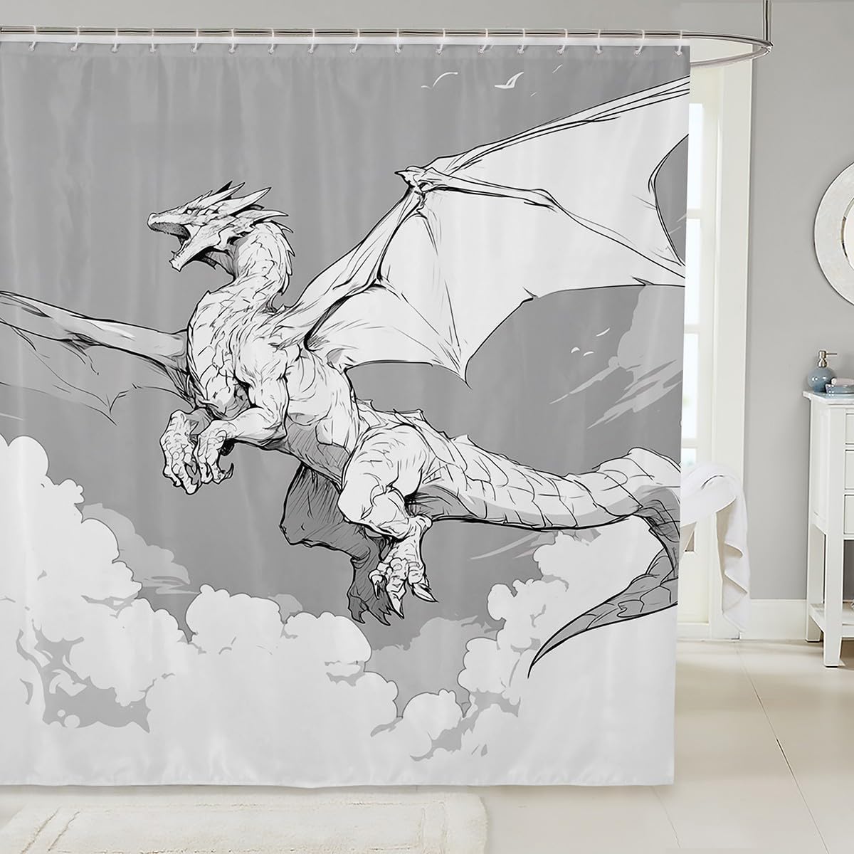Feelyou Cartoon Dragon Shower Curtain Set 72x78 Kids Bath Curtain