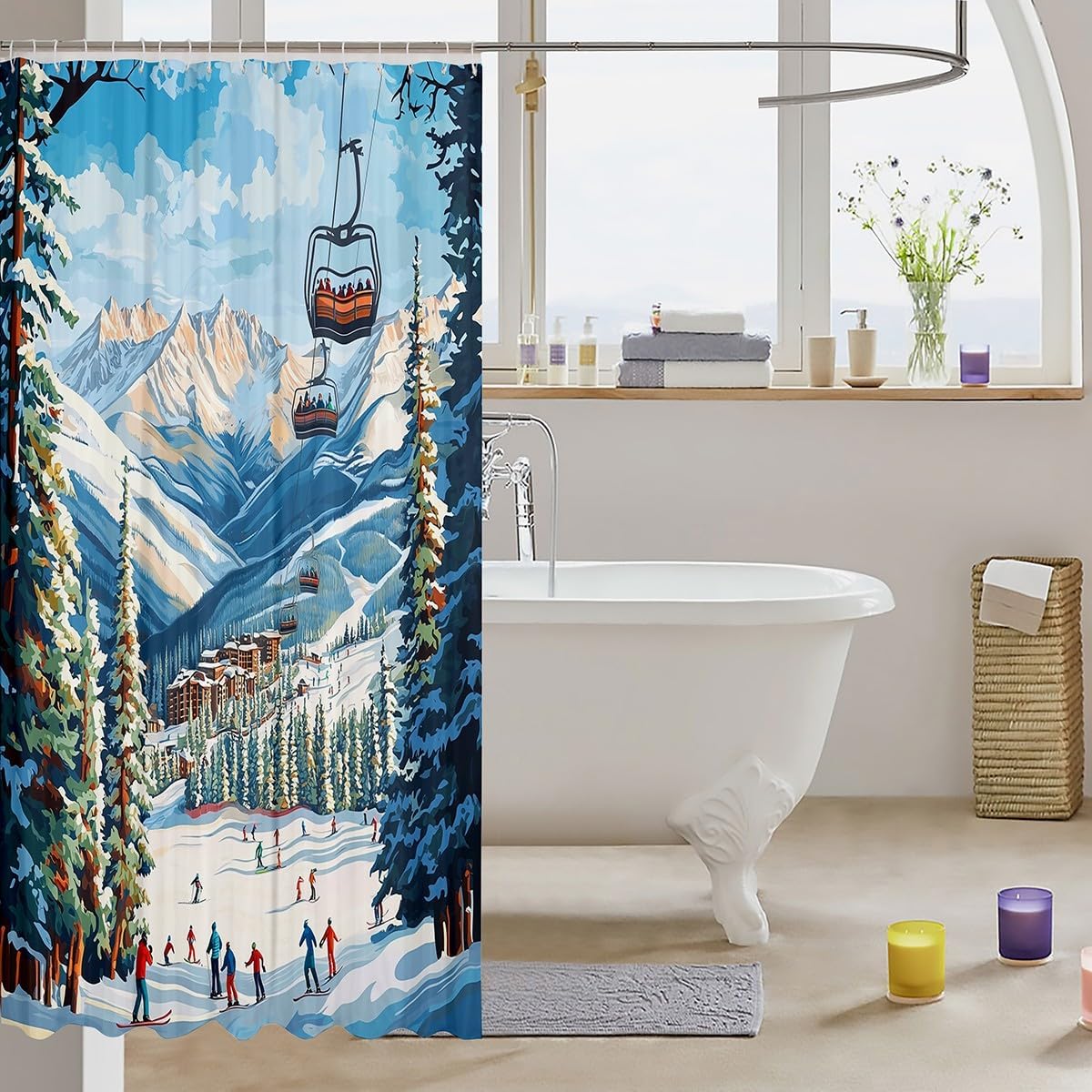 Castle Fairy Skiing Sports Shower Curtain Set 72x72