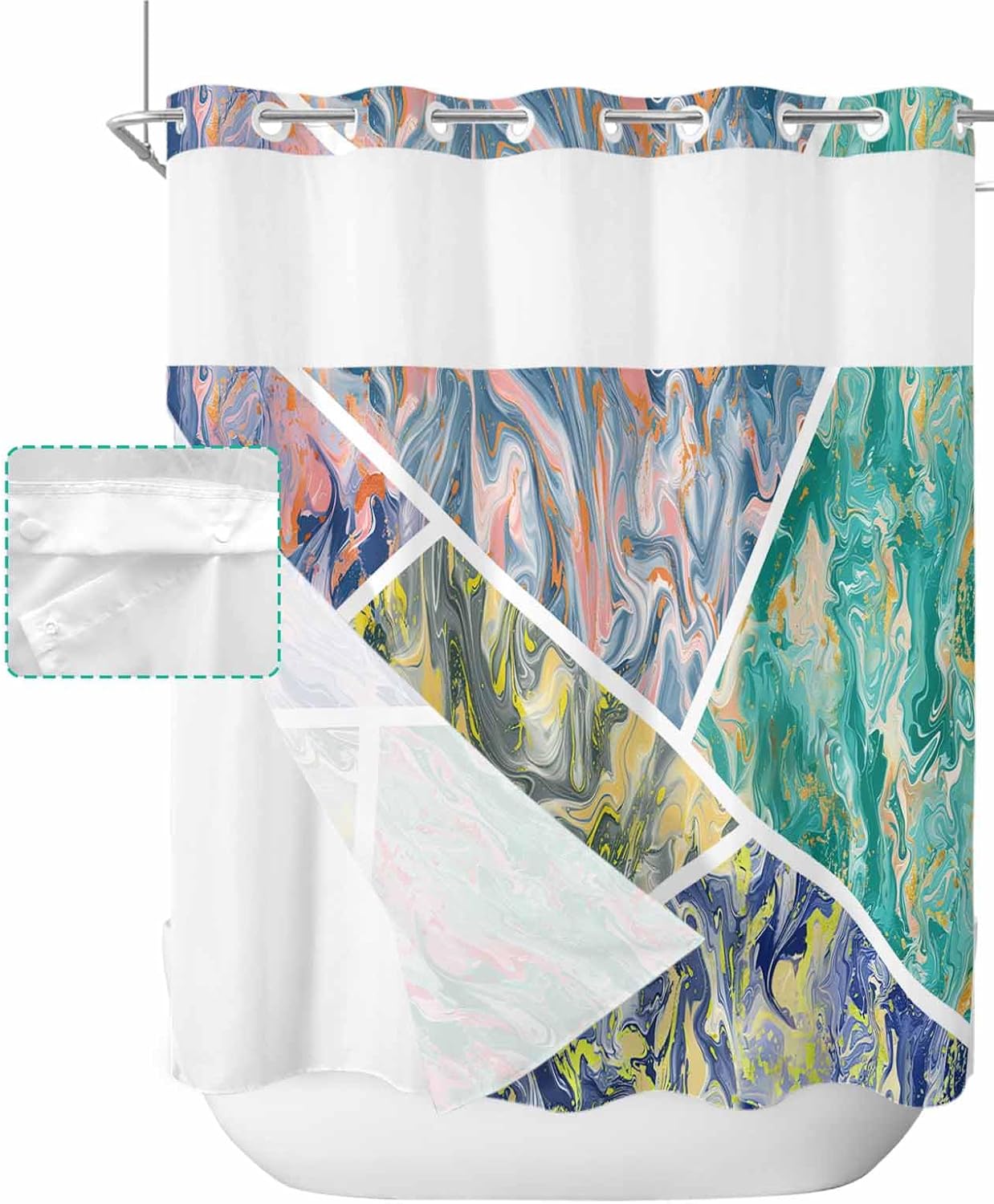 Modern No-Hook Shower Curtain Set