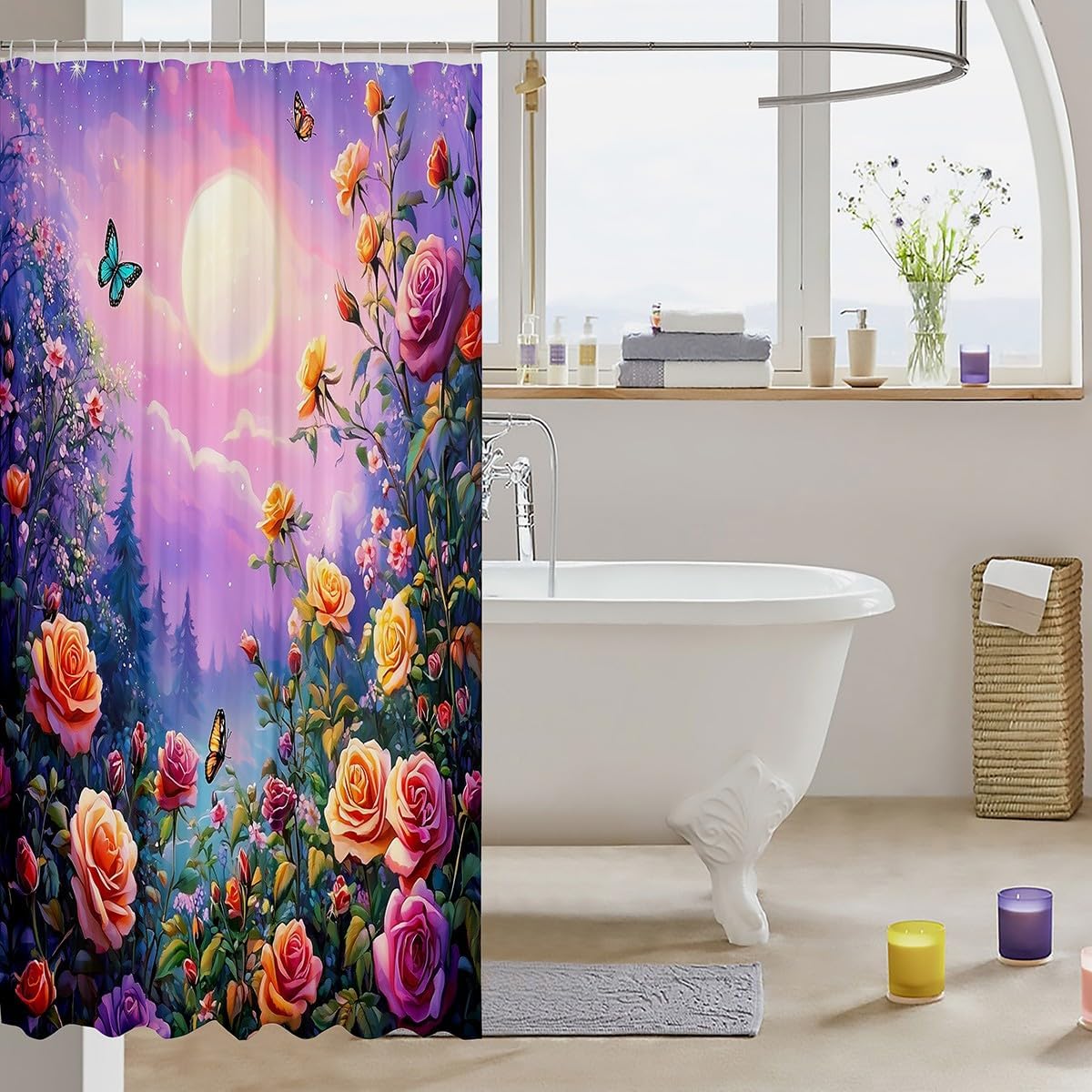 Castle Fairy Blooming Flowers Shower Curtain Set 1