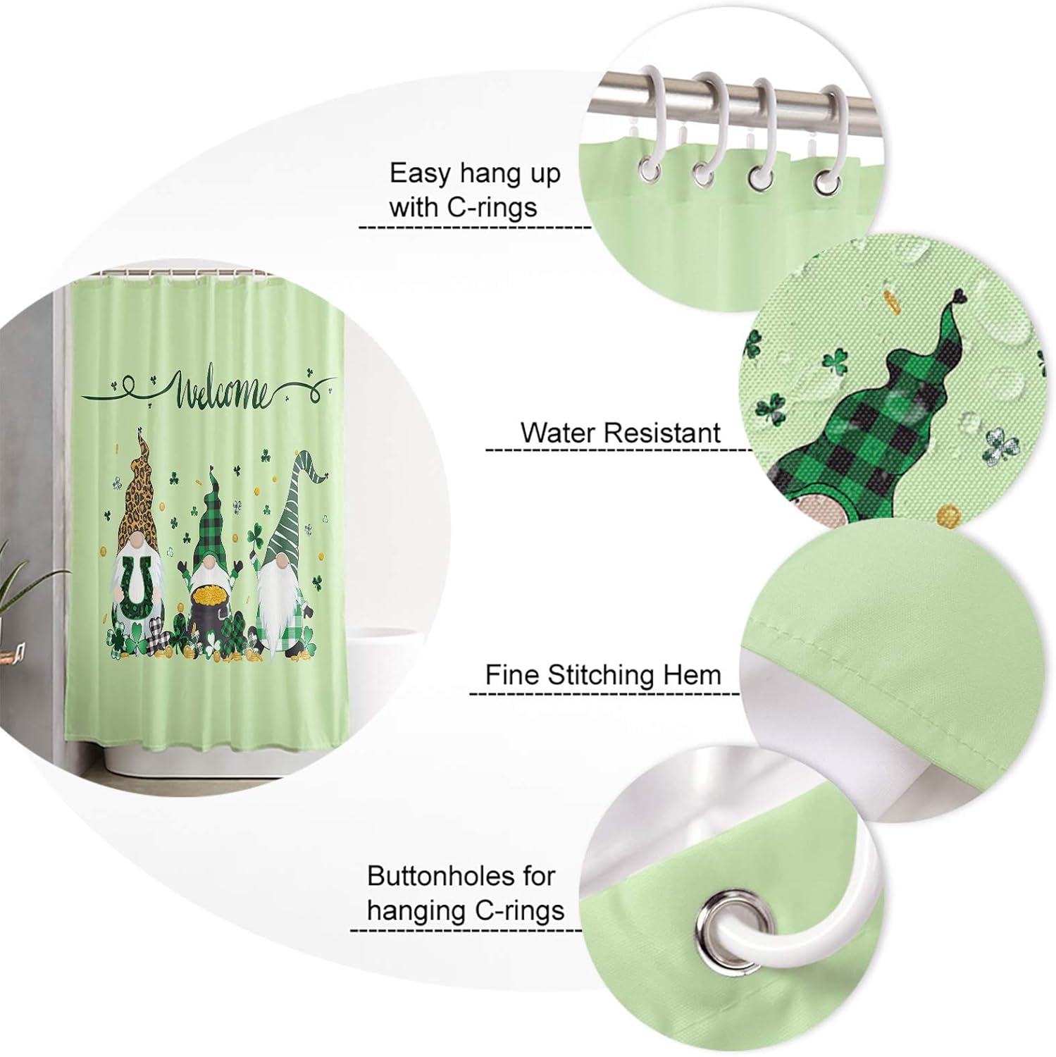 Waterproof Shower Curtain Set Shamrock Design