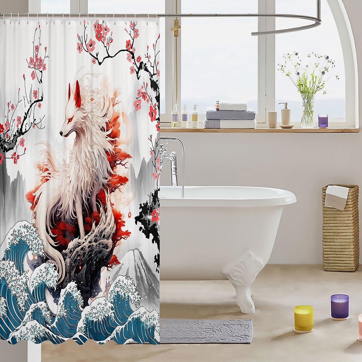 Set of Japanese Fox Bathroom Curtain