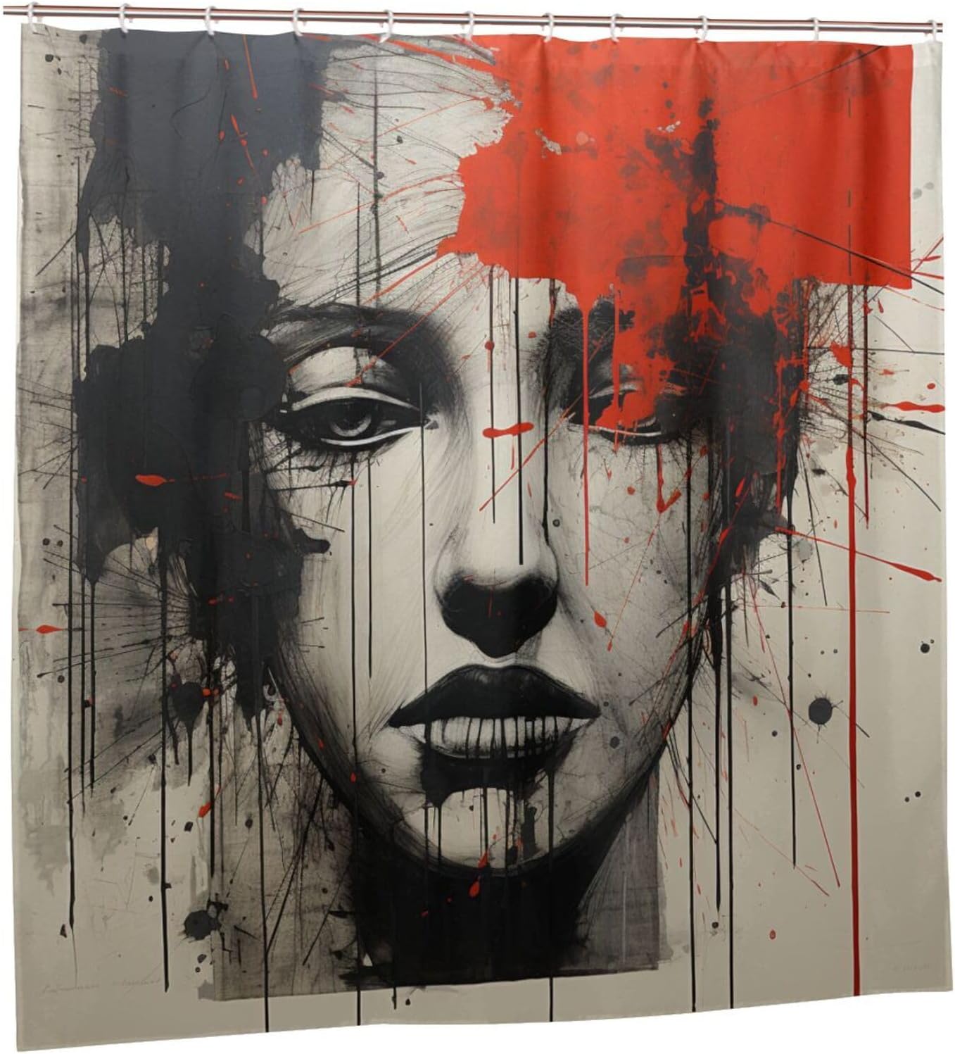 Abstract Girl Oil Painting Luxury Boho Shower Curtain Set