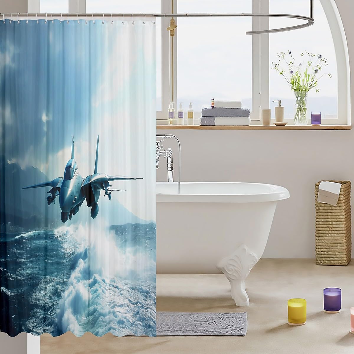 Sturdy Flight-Themed Bath Curtains