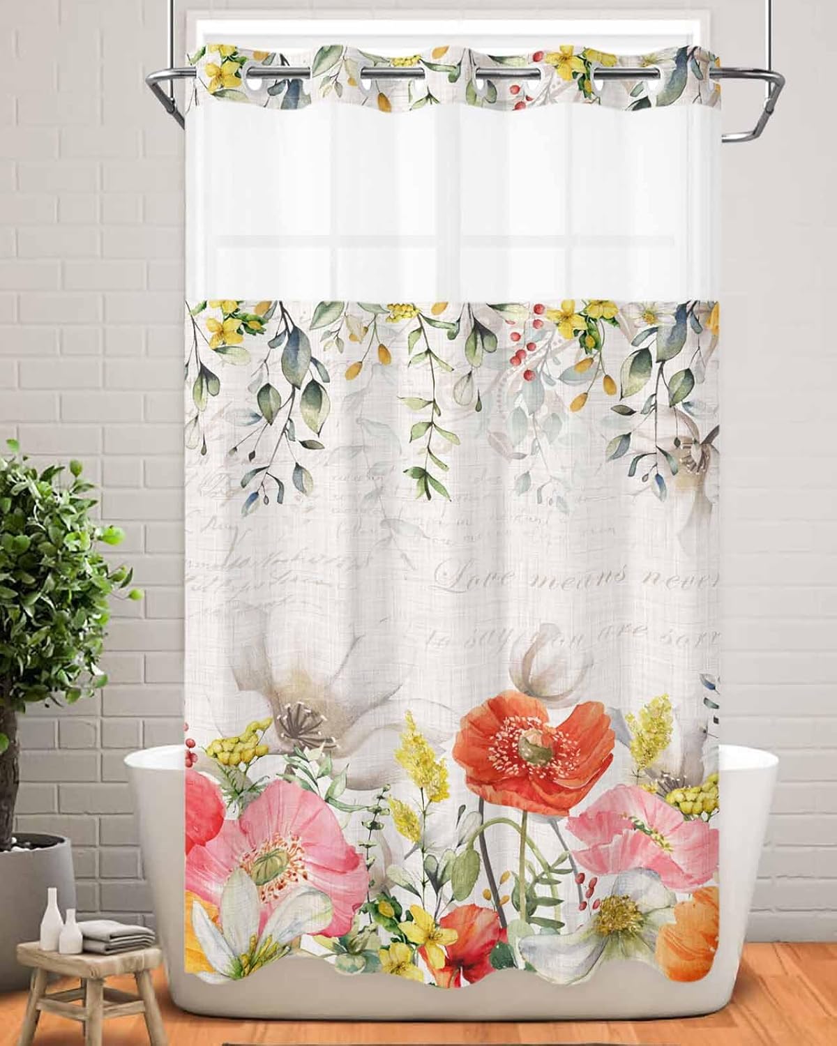 TocaHome No Hook Picks and Peaks See Through Window Waterproof Shower Curtain Set