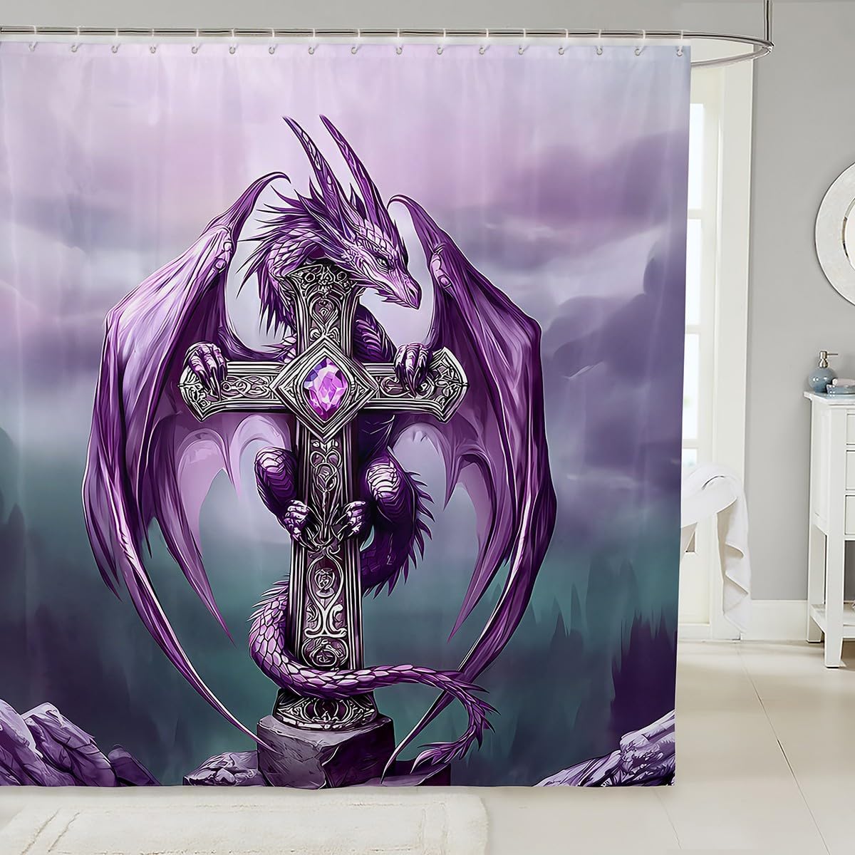 Gohtic Dragon 72 x 72 Bathroom Shower Curtain Set for Kids Teens
