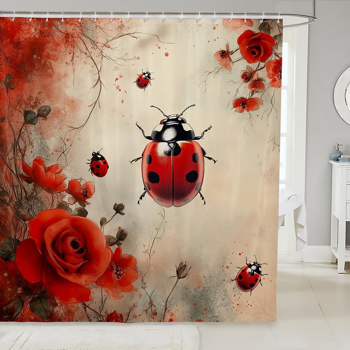 Adorable Ladybug Retrospective Bathroom Curtain Set