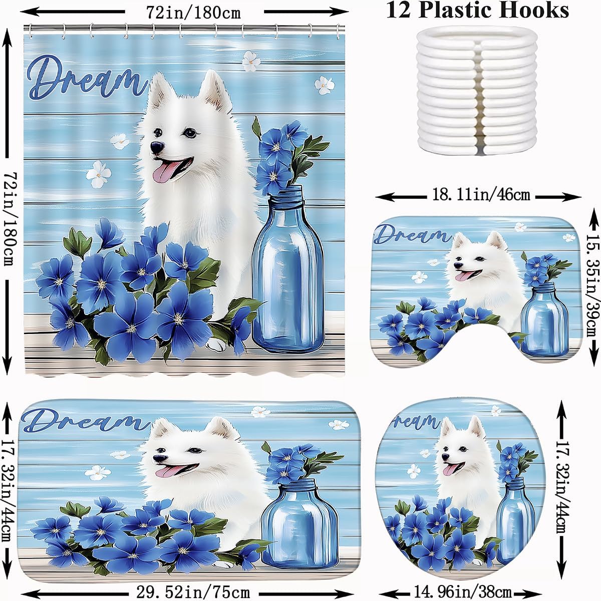 ALEXEX 4-Panel Blue Petunia Shower Curtain Set