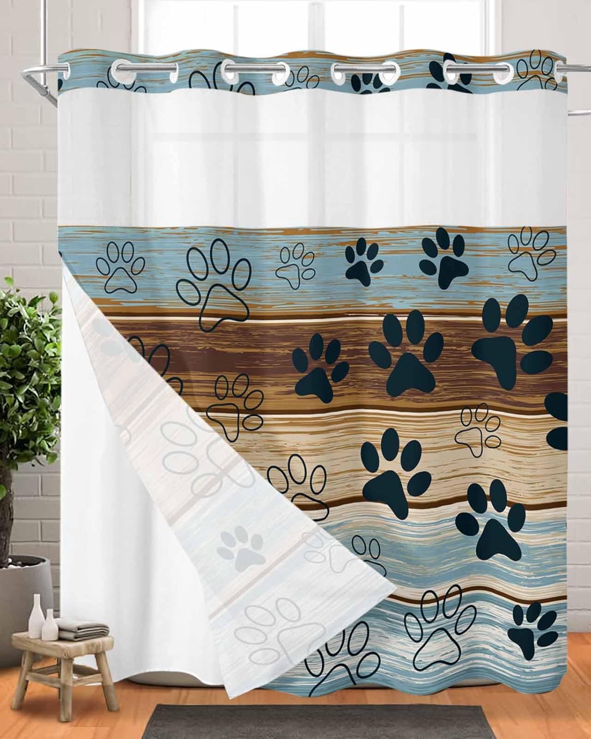 No-Hook Bathroom Shower Curtain