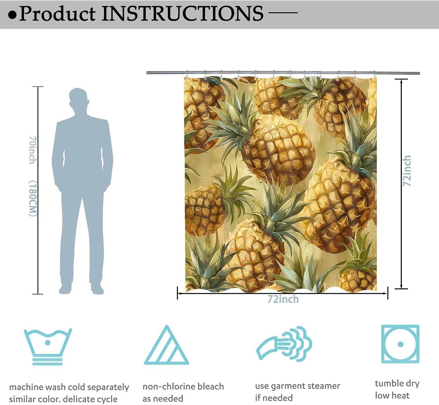 Golden Pineapples Waterproof shower curtain 72x72 inch