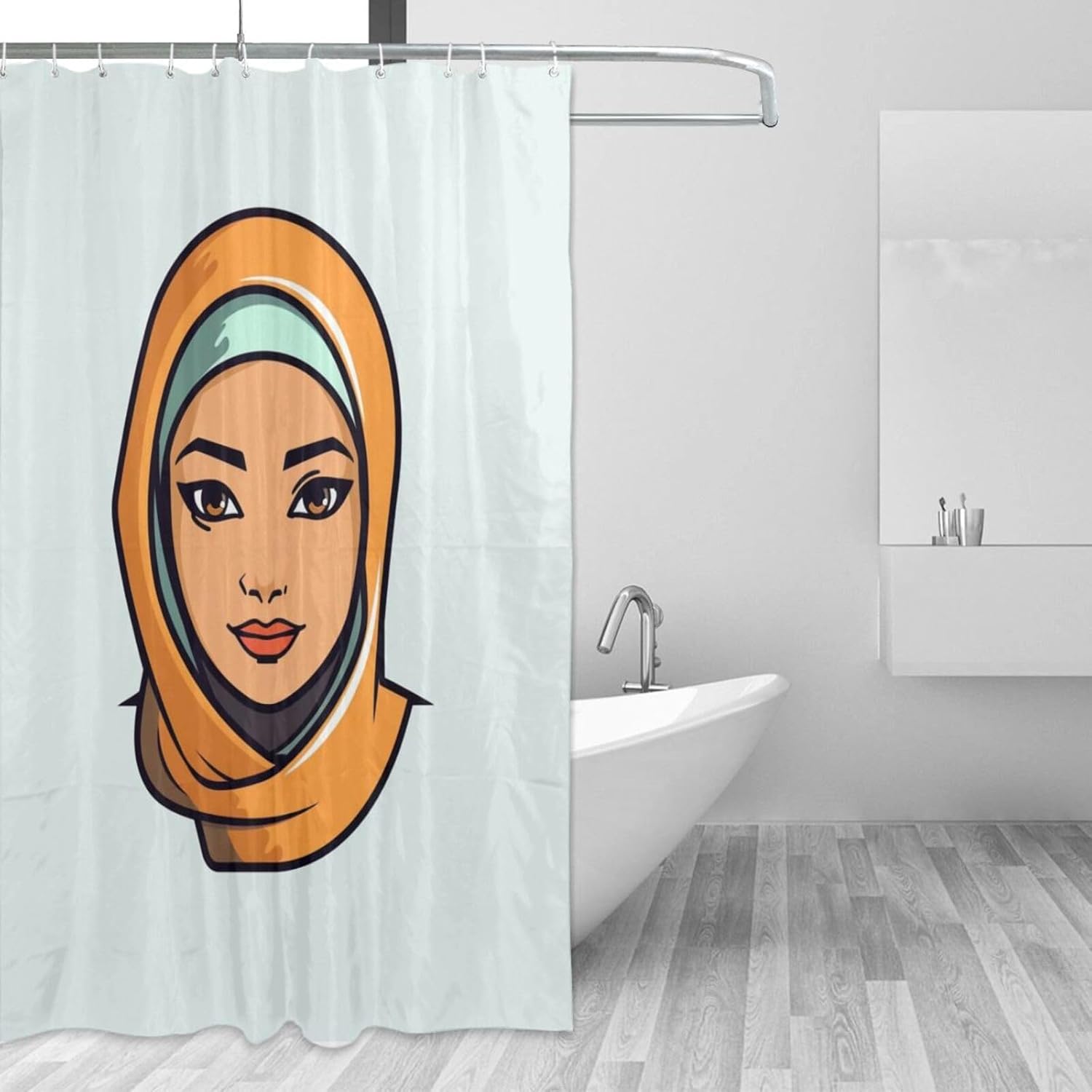 Cartoon Girl Minimalism Boho Shower Curtain Set