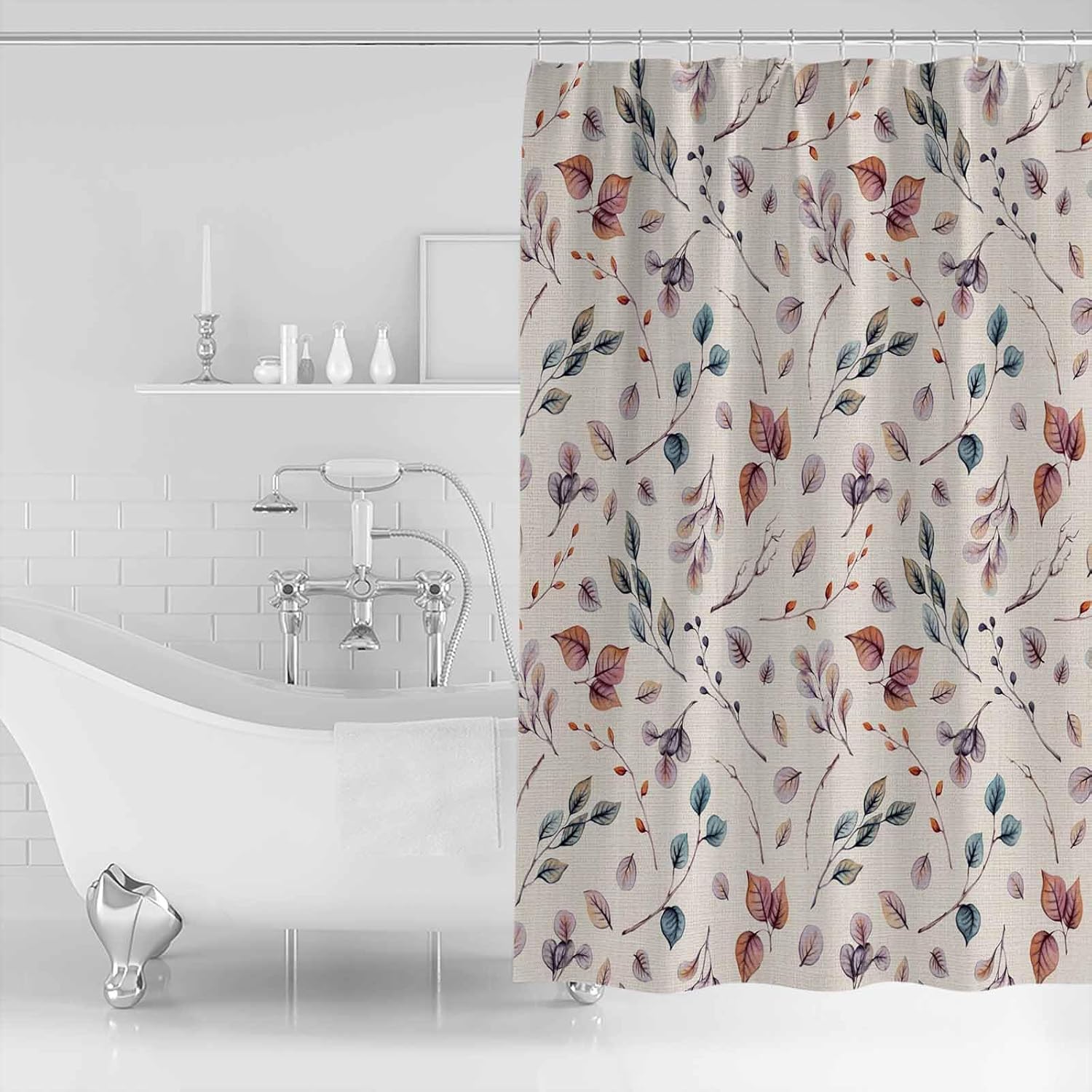 Picpeak 54x78-inch Autumn-Pattern Waterproof Shower Curtain Set with 12 Hooks