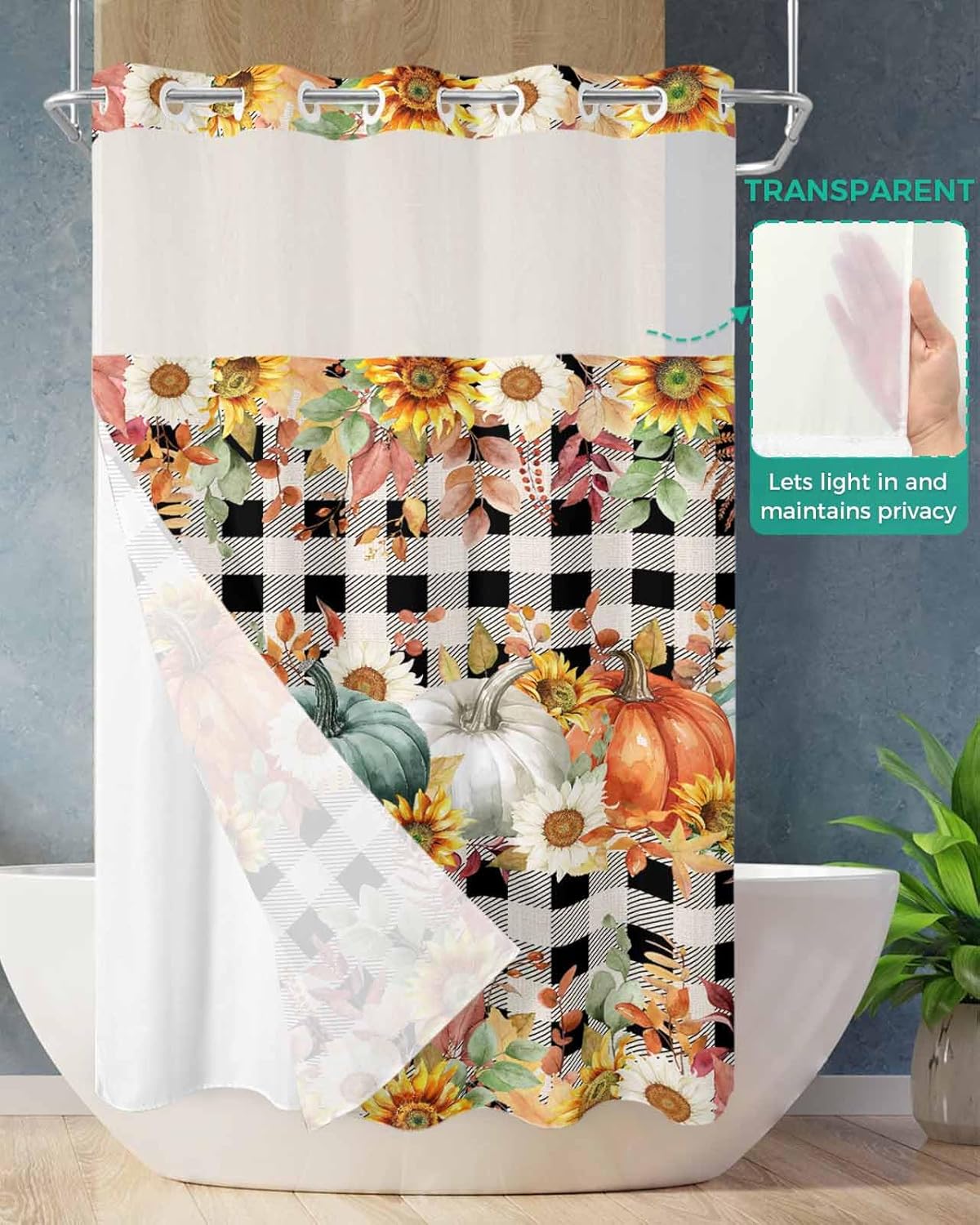 Cozy Fall Shower Curtain with Seeing Window