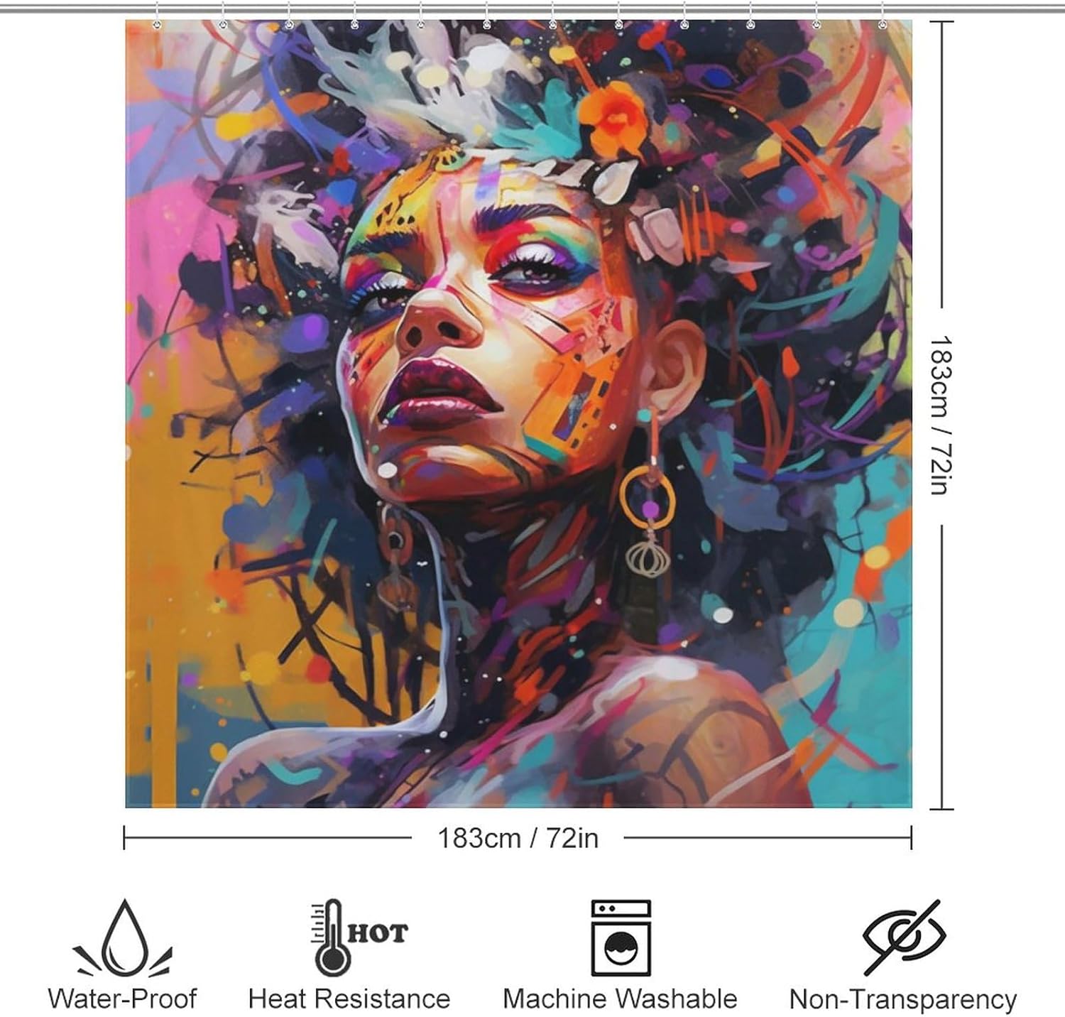 Abstract Girl Shower Curtain Set 72x72in Waterproof 12 Hooks
