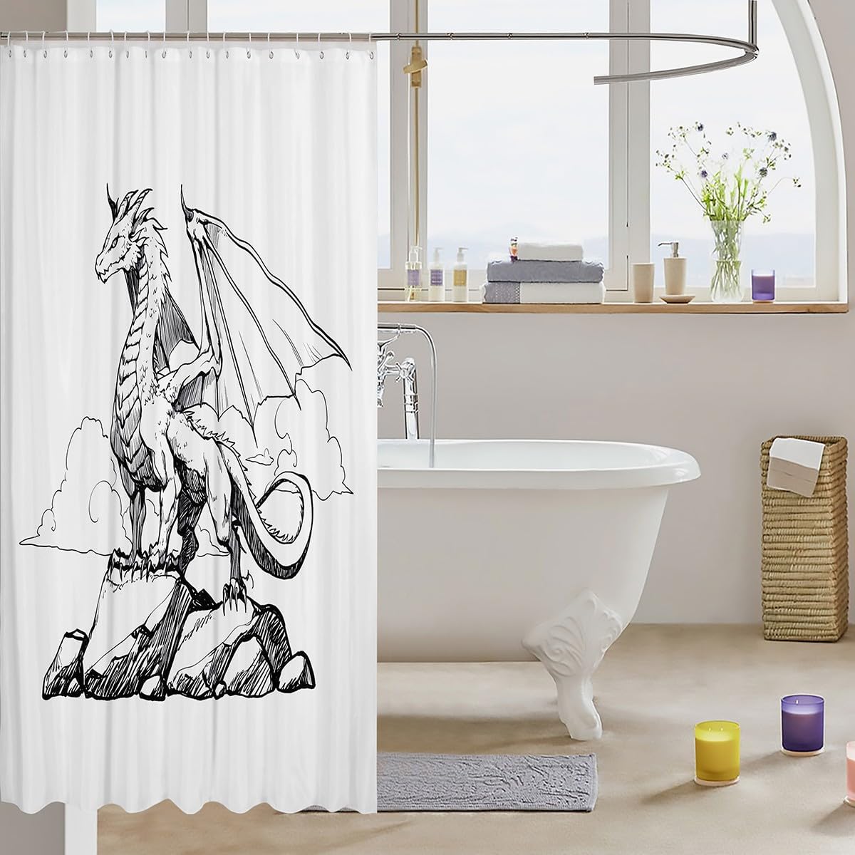 Feelyou Cartoon Dragon Bath Curtain Personalized Kids Bathroom Accessories with Cutesy Design