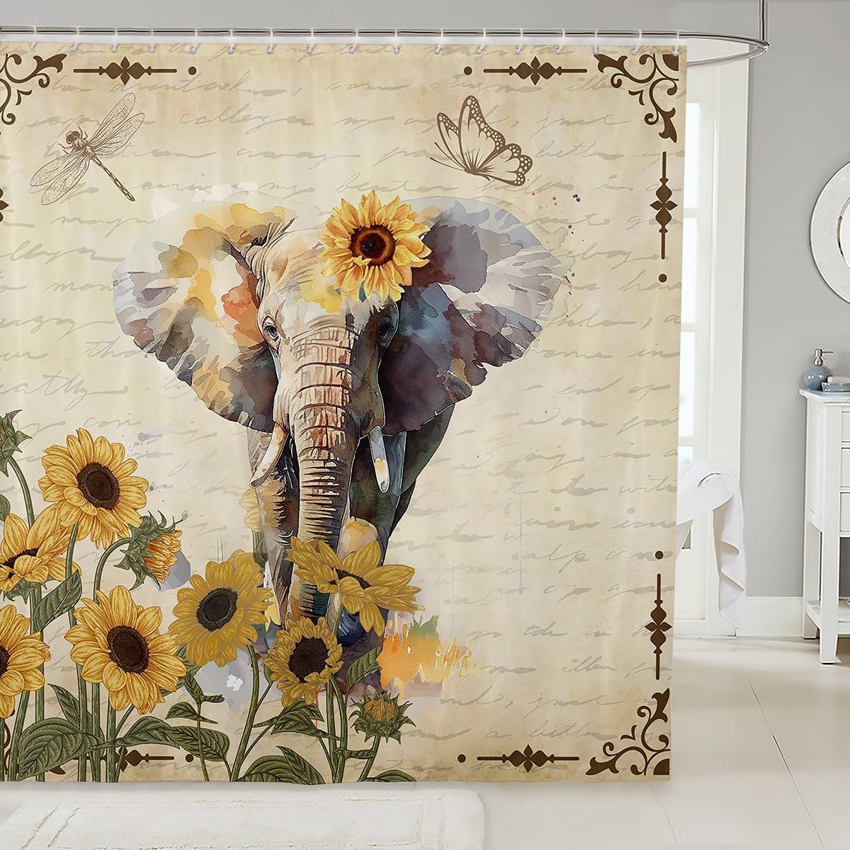 Cute Elephant Shower Curtain Set with 12 Hooks
