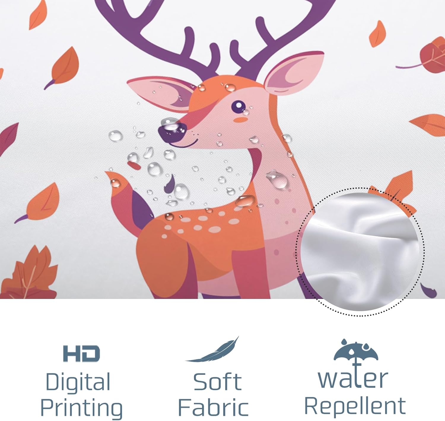 Fall Kawaii Deer shower curtain for adults and kids ask friendly soft