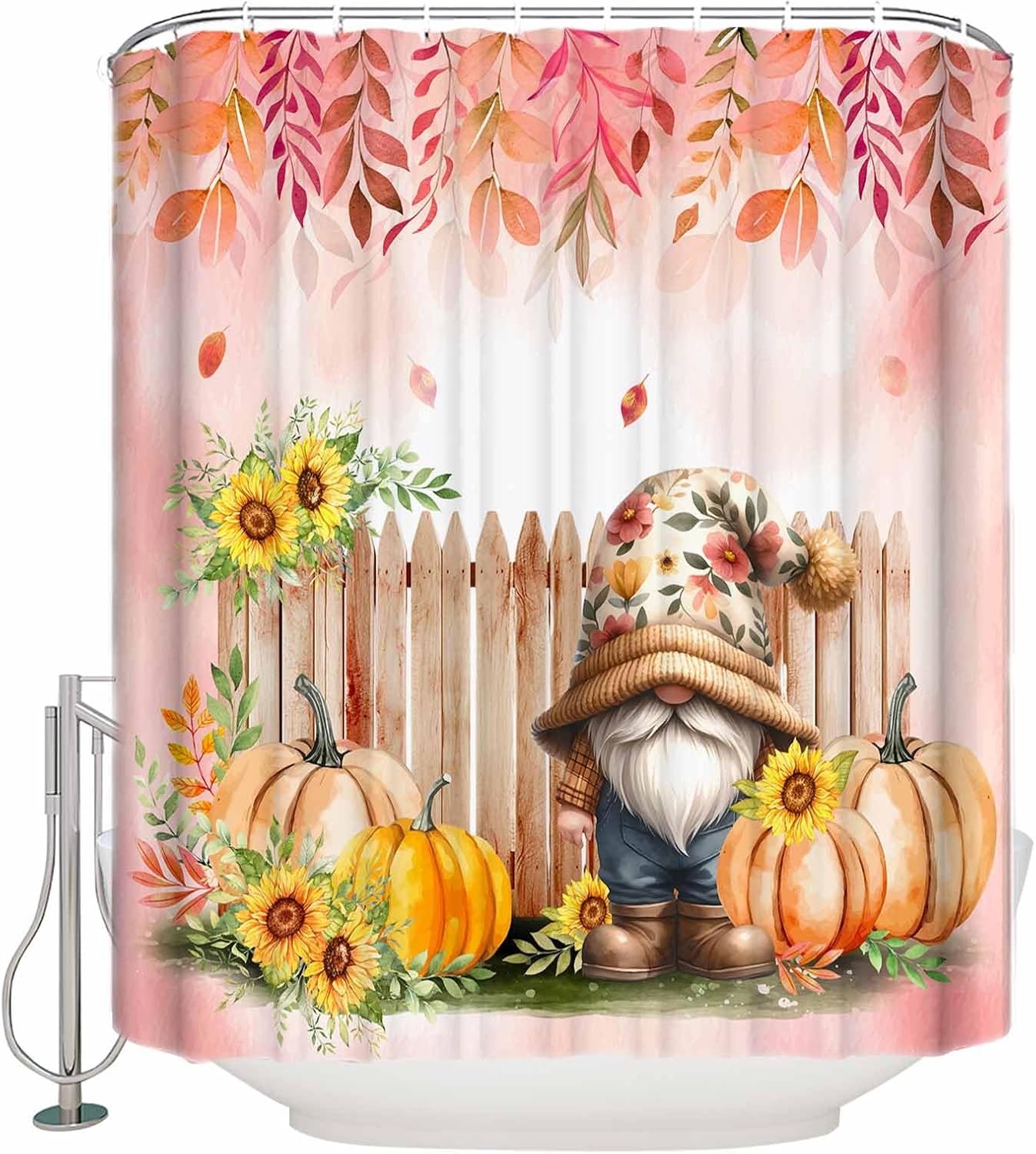 Thanksgiving shower curtain with pumpkins and leaves design