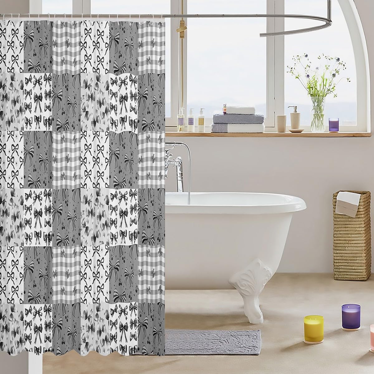 Feelyou Grey Bow Shower Curtain