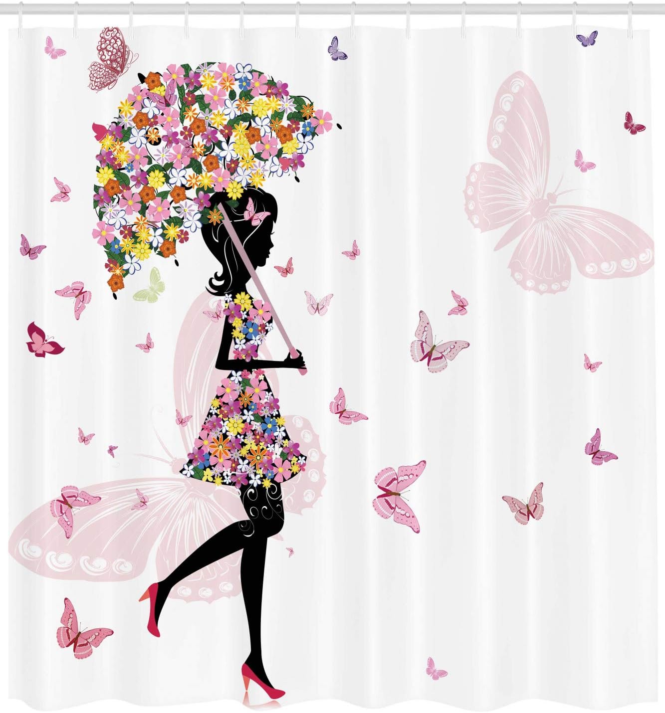 Ambesonne Feminine Shower Curtain with Hooks 69x84 Black Pink
