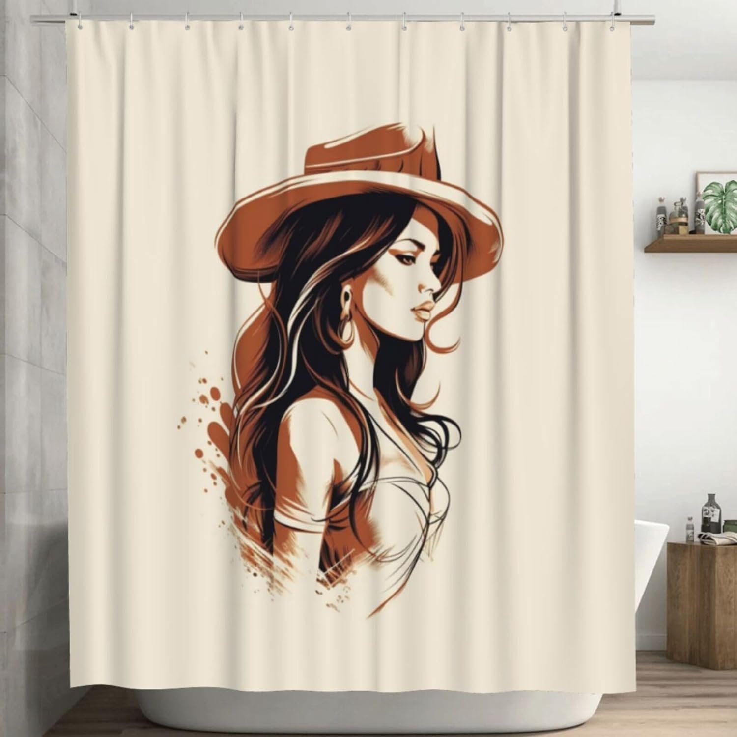 TIYAANDSY Cowboy Girl Shower Curtain Set