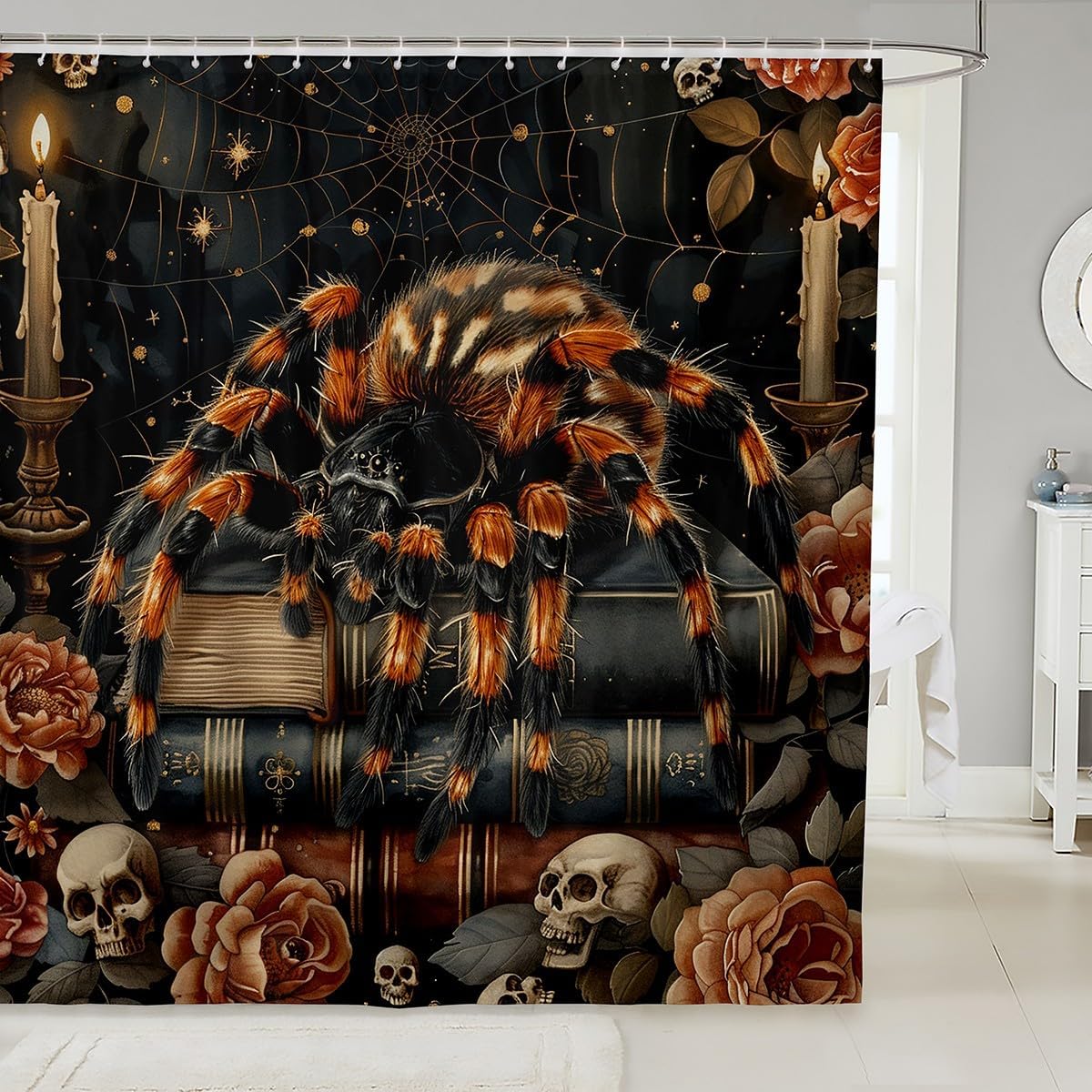 3D Spider Skull Shower Curtain Set 72x72