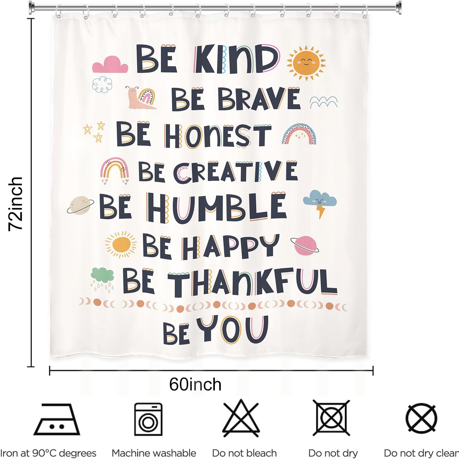Kids Quotes Inspirational 60x72 Inch Shower Curtain Set with 12 Hooks