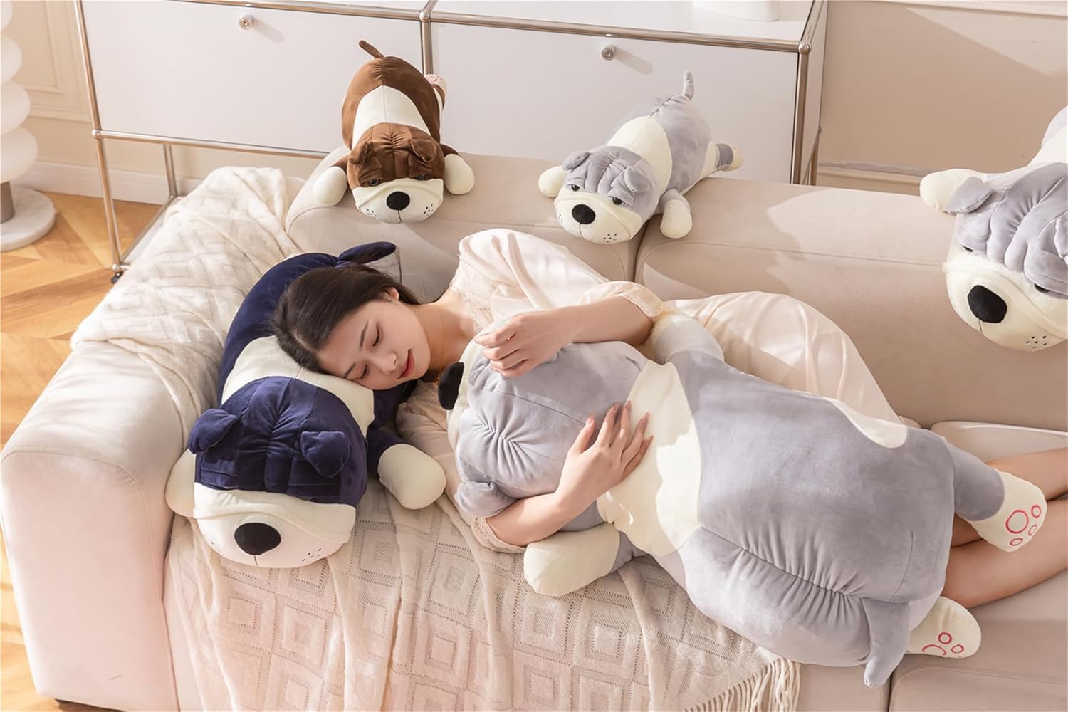 Giant Plush Dog Pillow for Relaxation Home Decor - Brown