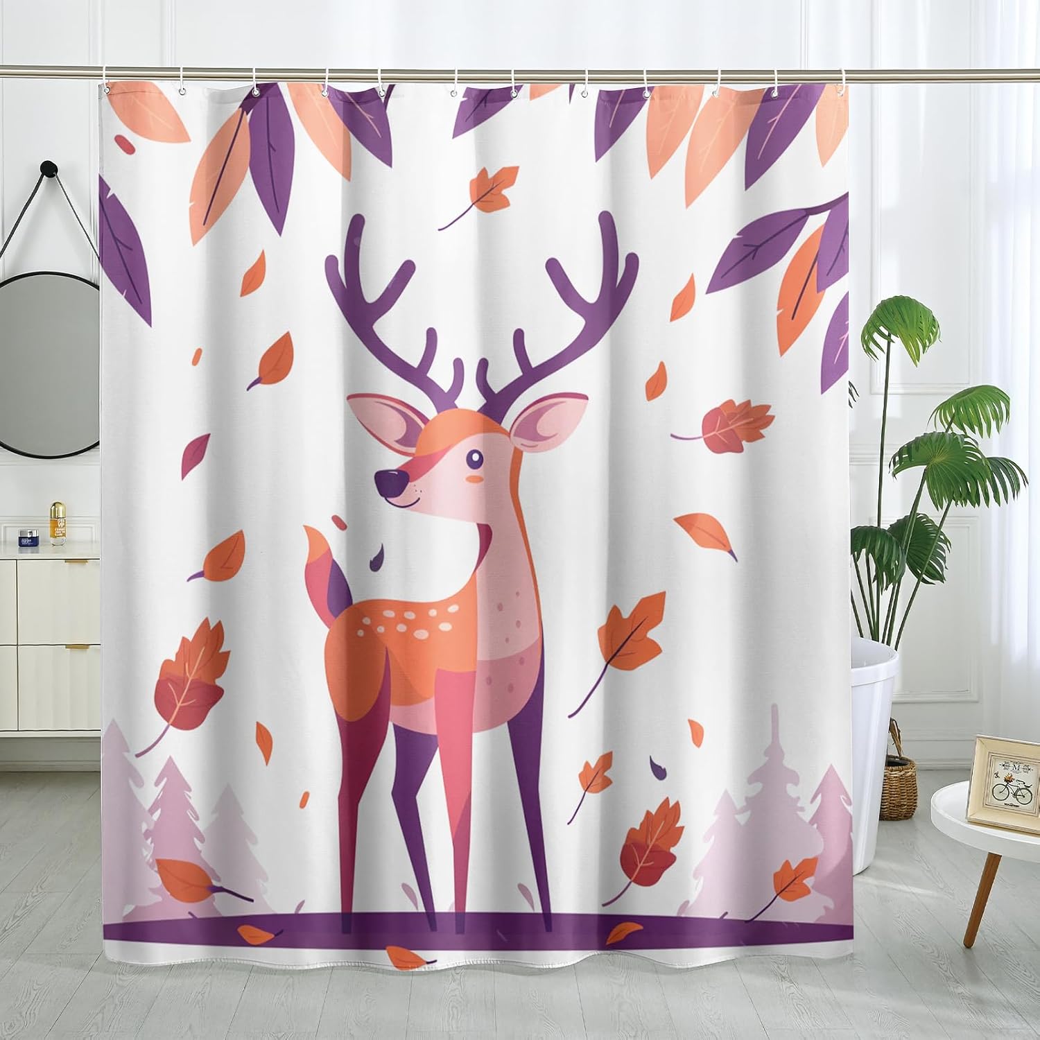 Fall Kawaii Deer shower curtain for adults and kids ask friendly soft