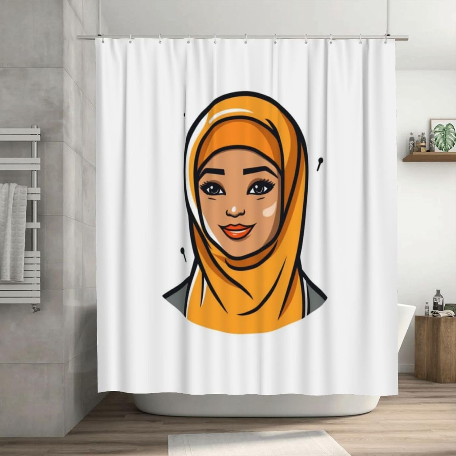 Cartoon Girl Boho Minimalistic shower curtain set