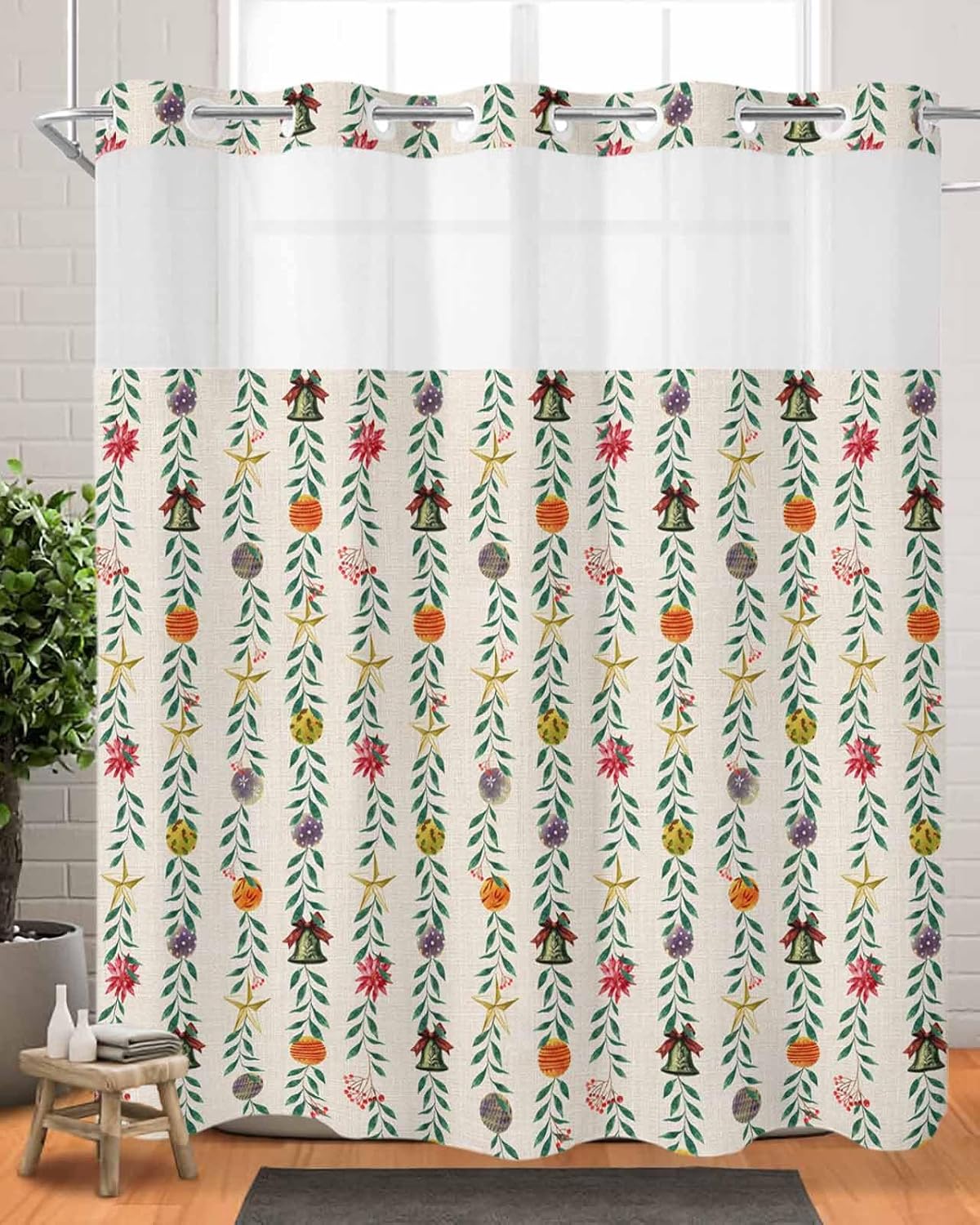 holiday home winter bathroom shower curtain set with see through top 72x72