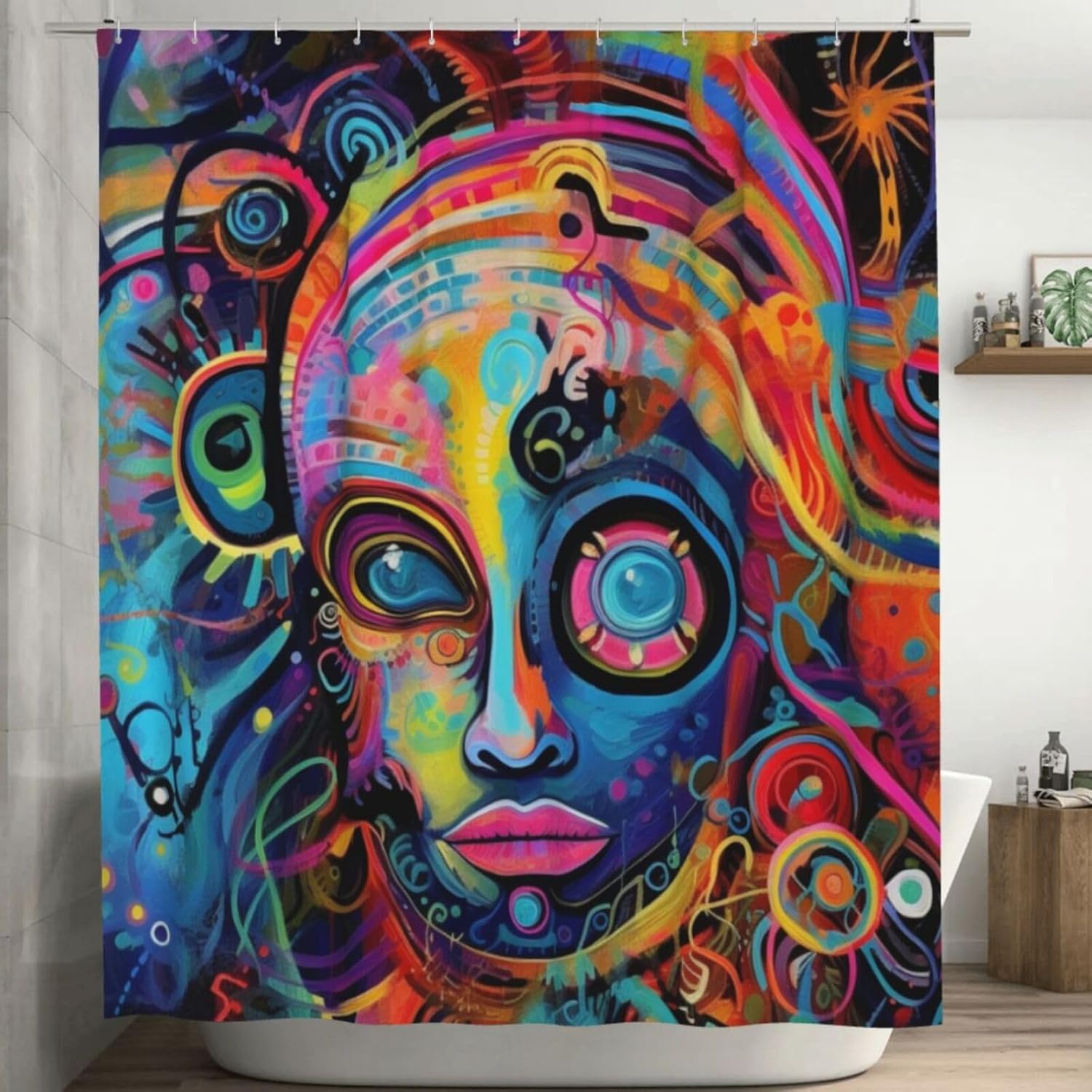 Abstract Girl Shower Curtain Set with 12 Hooks 72x72in